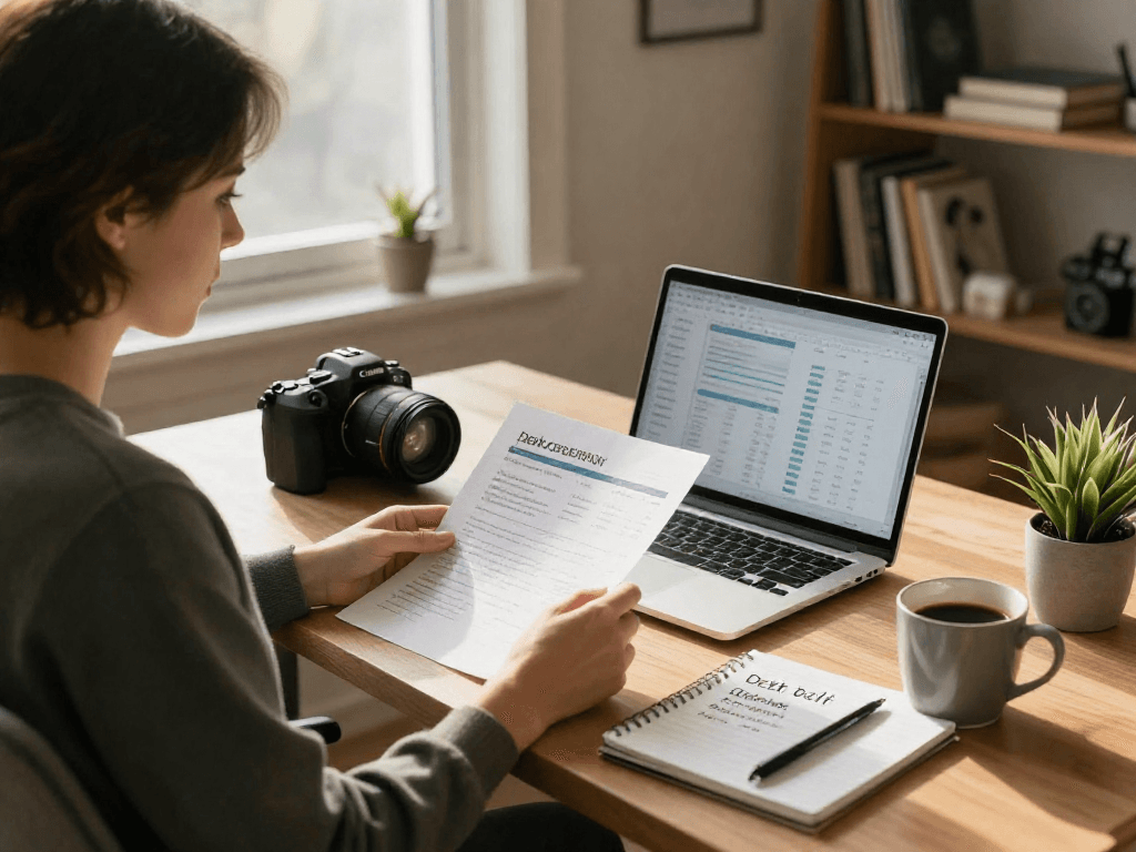Individual reviewing finances in a serene home office, highlighting debt relief Canada.
