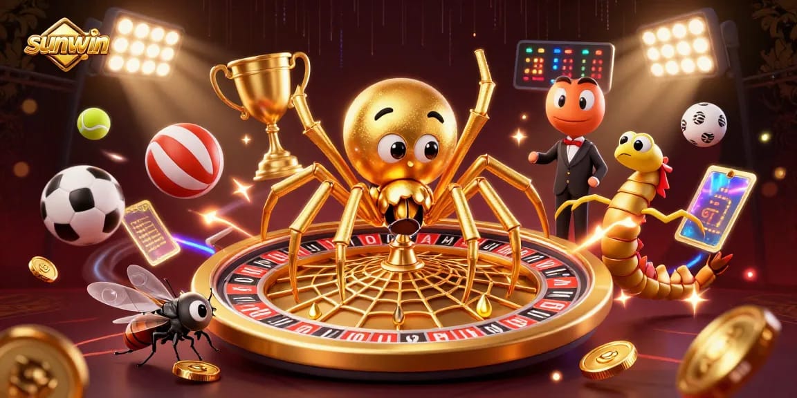 Experience betting excitement with sunwin's vibrant casino-themed 3D illustration showcasing dynamic game elements.