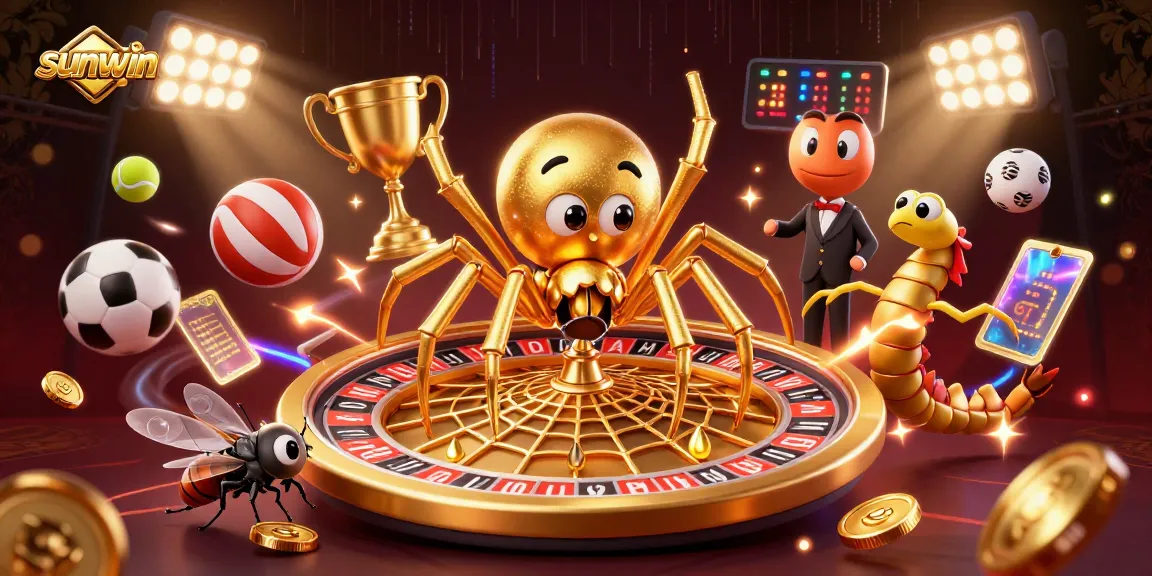 Experience betting excitement with sunwin's vibrant casino-themed 3D illustration showcasing dynamic game elements.