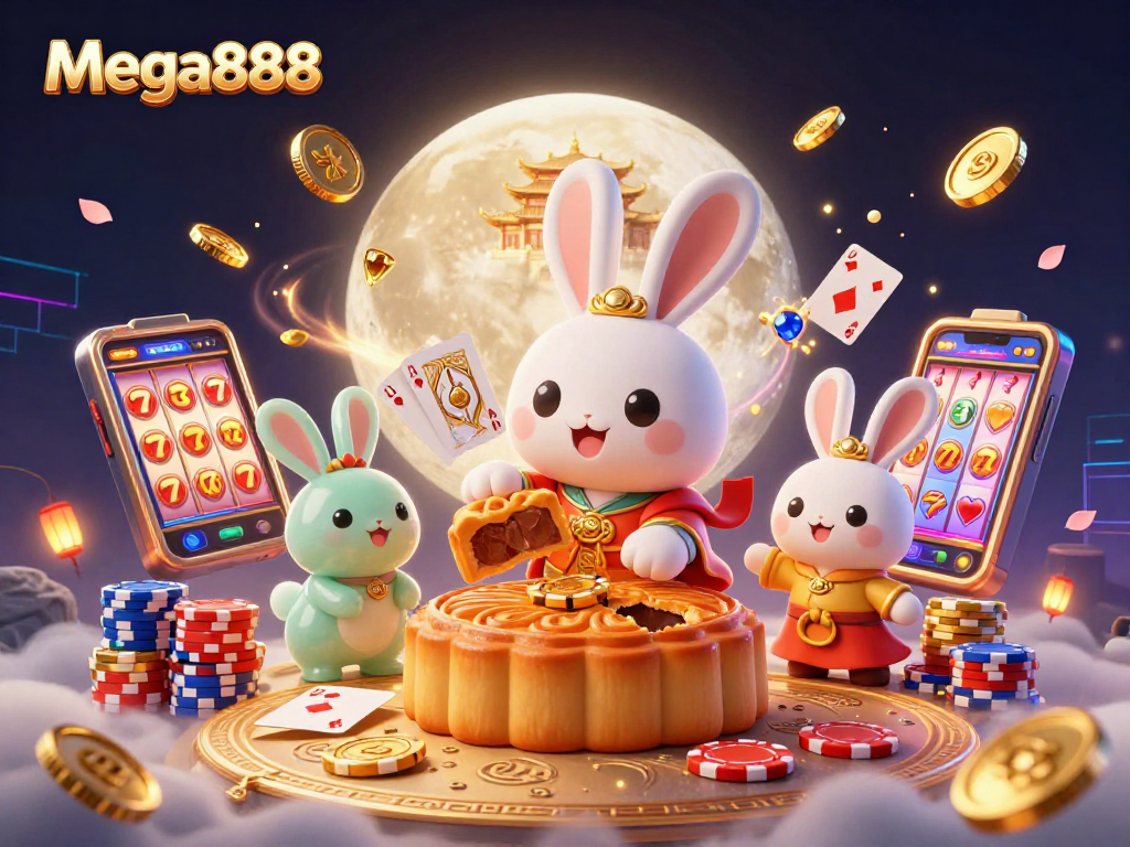 Permainan mega888 yang menarik dengan simbol dan mesin slot menunjukkan kemenangan besar dalam ilustrasi 3D.