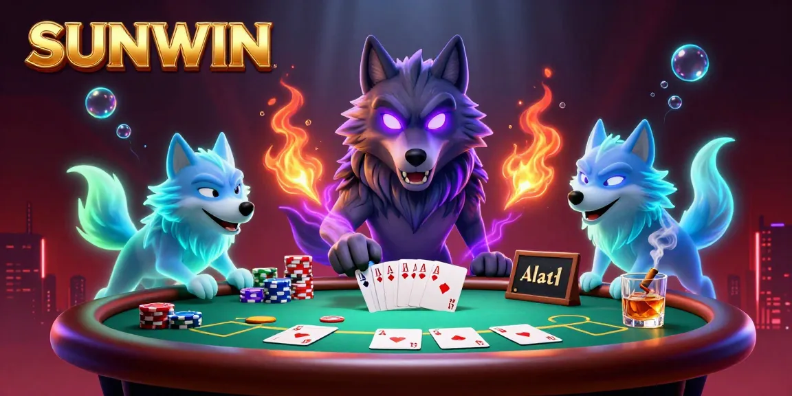 SUNWIN invites players to experience dynamic poker action with spectral wolf leaders and vibrant casino elements.