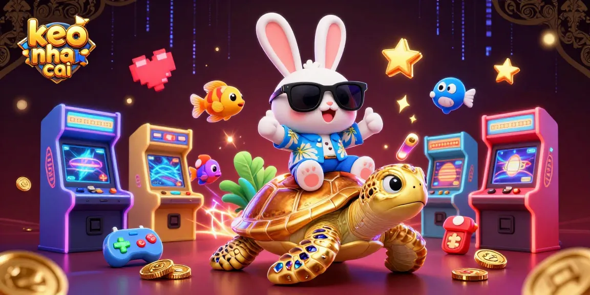 Engage with keo nha cai using a lucky rabbit and golden sea turtle illustration.
