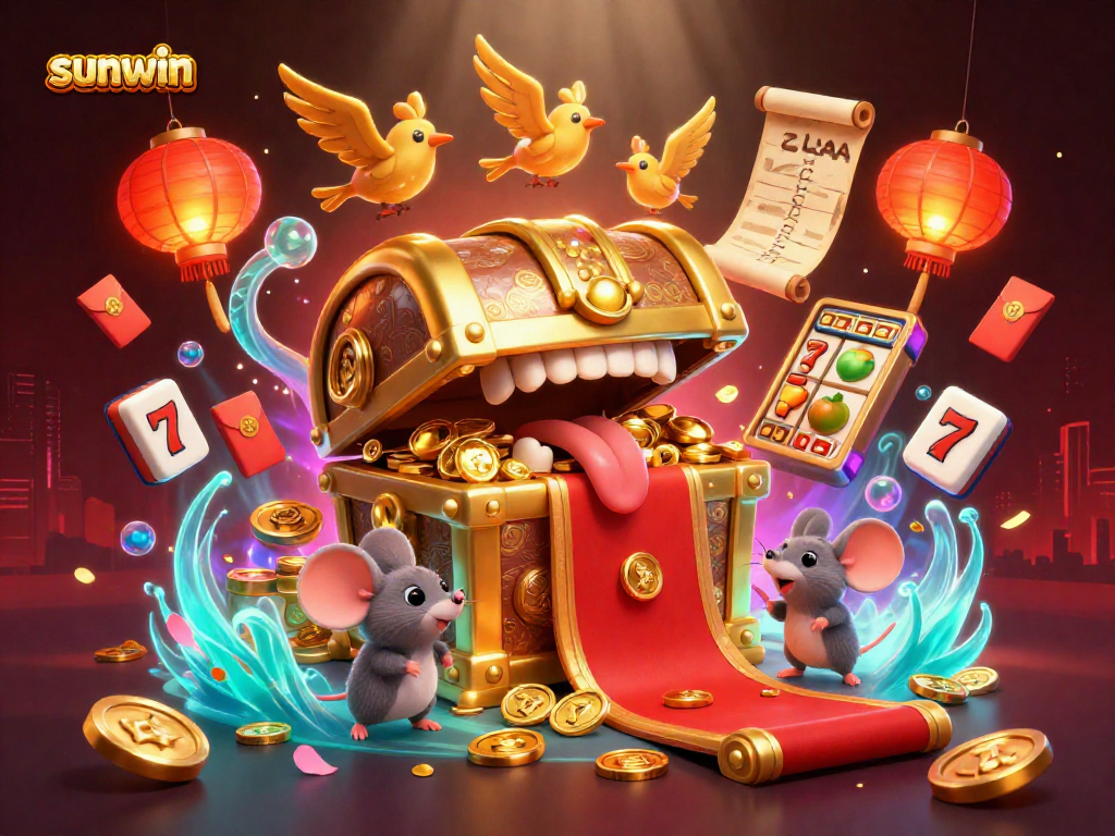 Engage in thrilling wins with sunwin's vibrant casino scene featuring rich treasures and slot game elements.