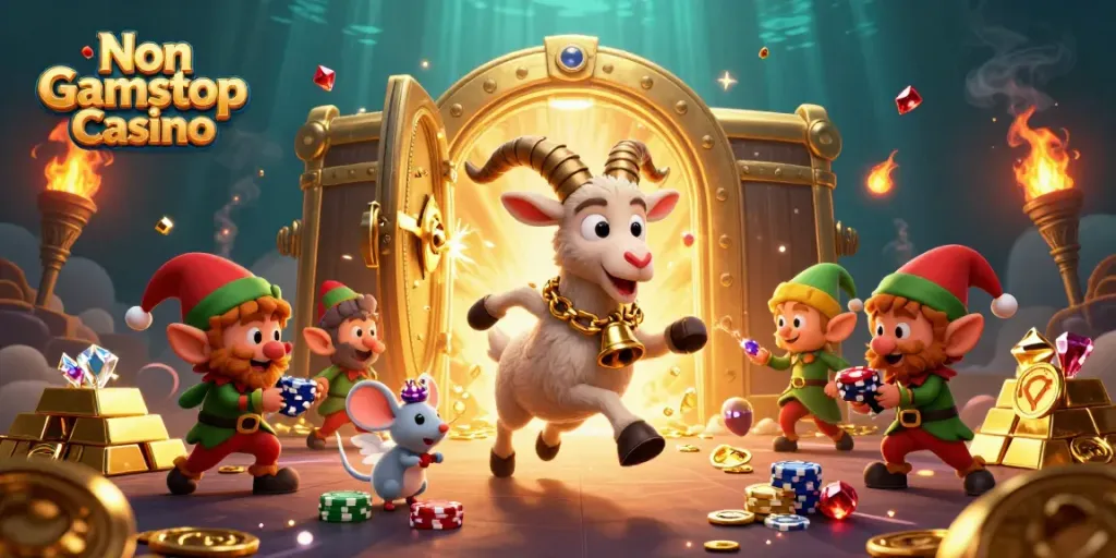 Experience the excitement of a Non Gamstop Casino with a festive and spooky 3D illustration of characters in action.