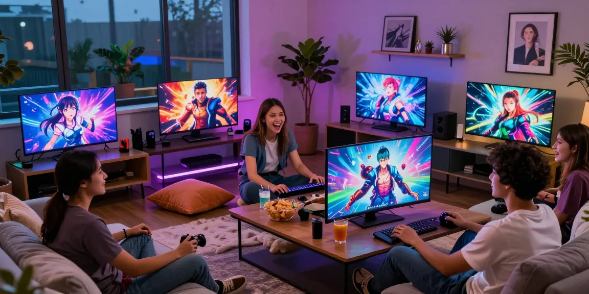 Friends enjoying a fun gaming night playing hentai games in a cozy living room.