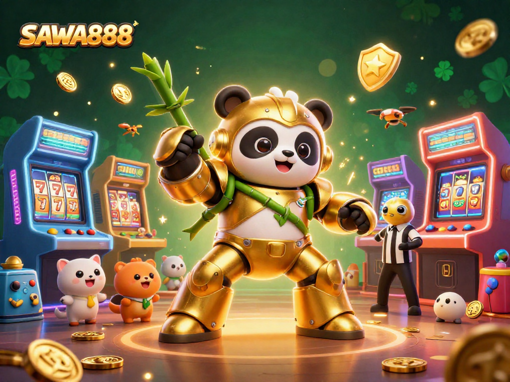 Experience the excitement of SAWA888 with colorful game elements and a dynamic panda-led showdown.