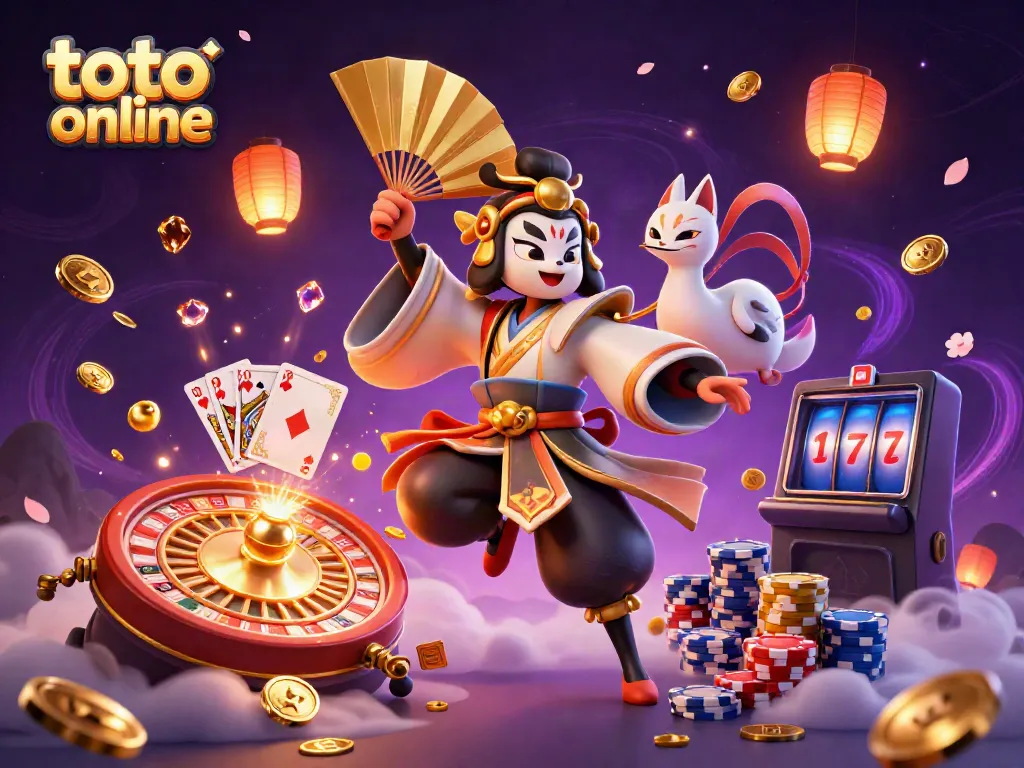 Experience thrilling gaming with toto online through this captivating casino illustration featuring dynamic characters.