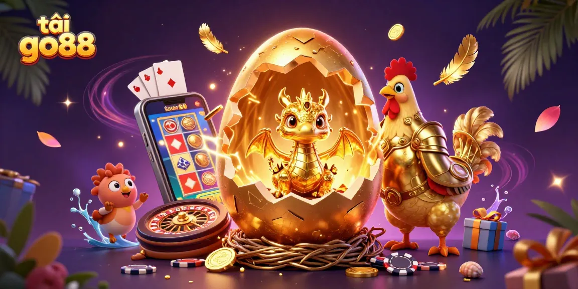 Engage in thrilling moments with tải go88 as dragon and hen guard golden chips, immersed in casino excitement.