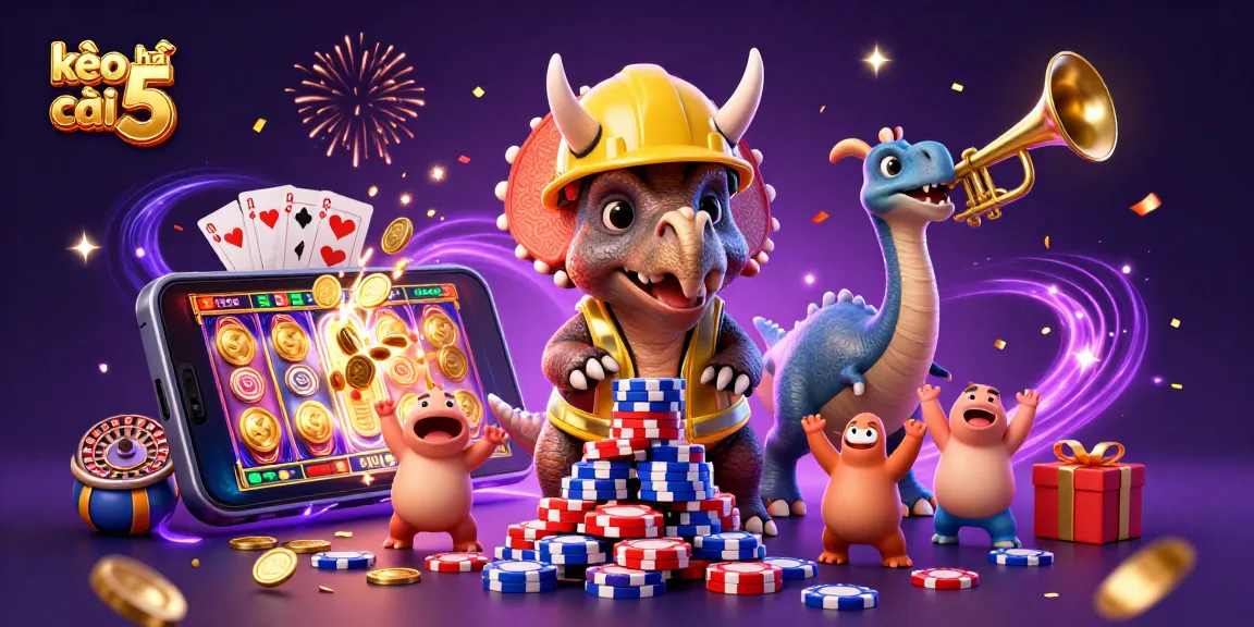 Experience the thrill of kèo nhà cái 5 with dynamic gaming illustrations and celebration scenes.