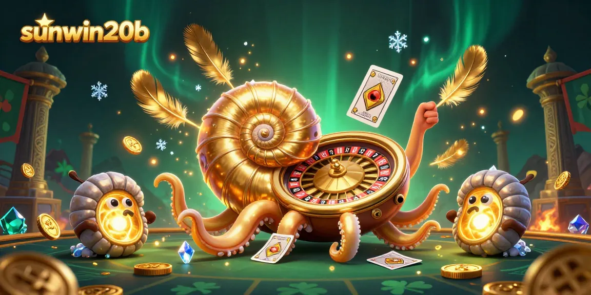 Experience vibrant gameplay with sunwin20b's interactive casino scene featuring a nautilus roulette wheel and glowing ammonites.