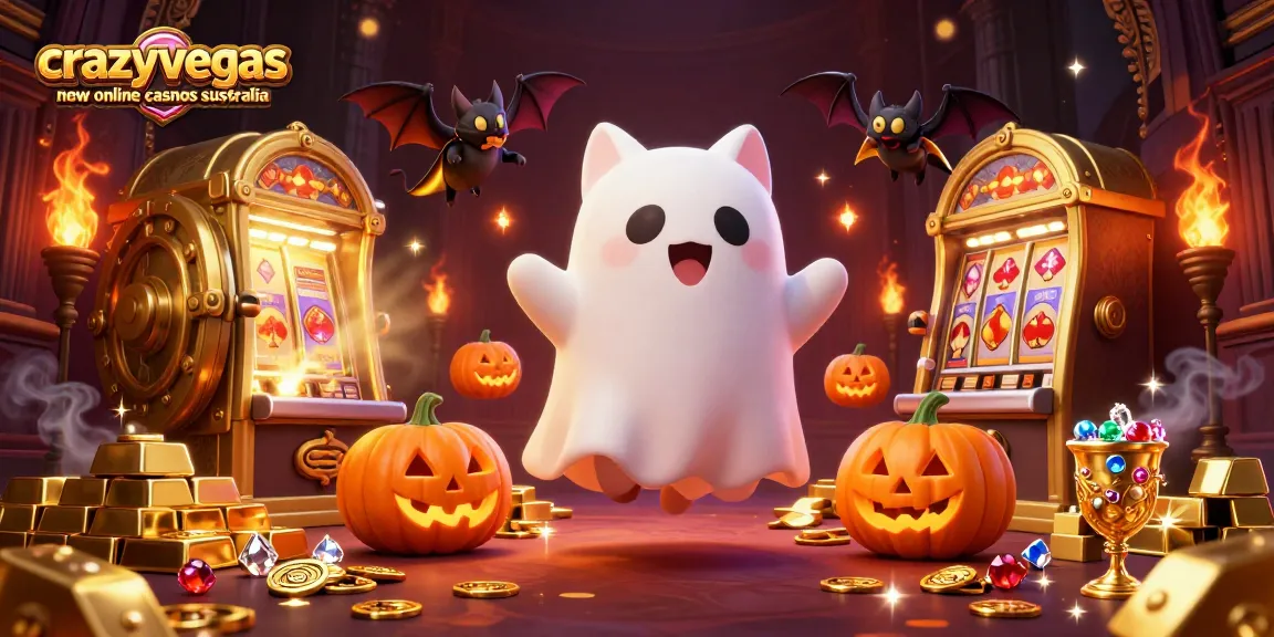 Experience thrills at crazyvegas new online casinos australia with vibrant characters in a haunted casino.
